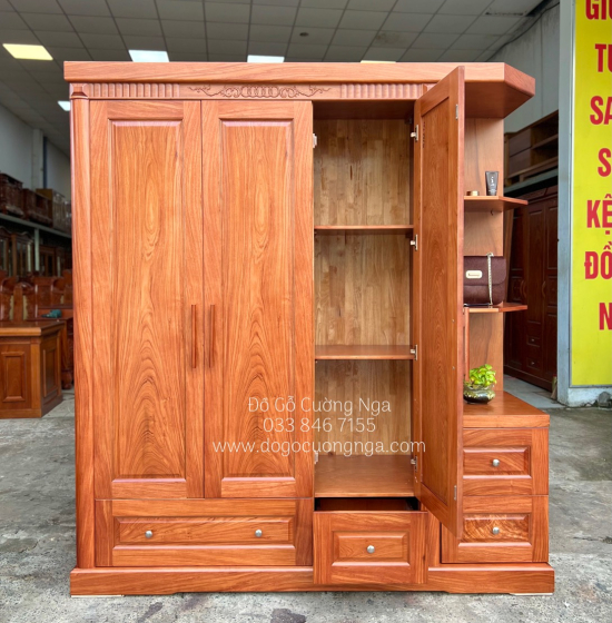 Tủ quần áo gỗ hương đá 3 cánh 1m9 - vế phải 