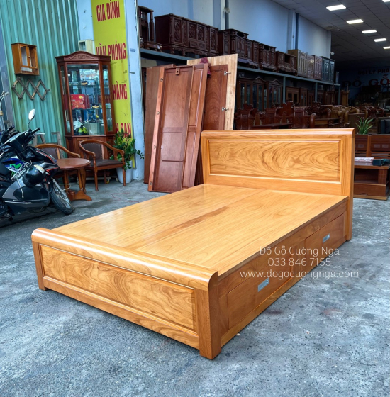 Giường Ngủ Gỗ Gõ Đỏ Mẫu Bắt Chỉ - 2 Ngăn Kéo Hiện Đại 