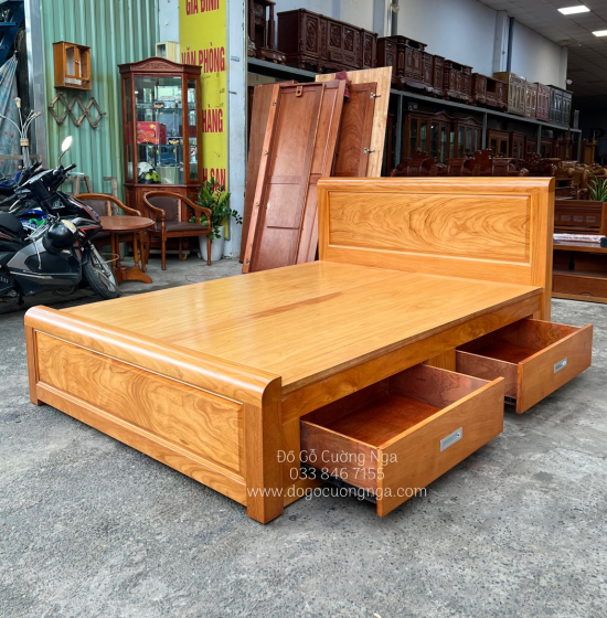 Giường Ngủ Gỗ Gõ Đỏ Mẫu Bắt Chỉ - 2 Ngăn Kéo Hiện Đại 