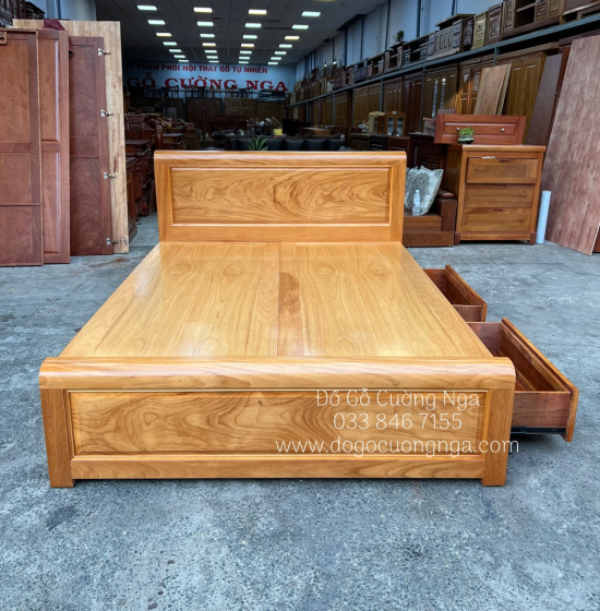 Giường Ngủ Gỗ Gõ Đỏ Mẫu Bắt Chỉ - 2 Ngăn Kéo Hiện Đại 