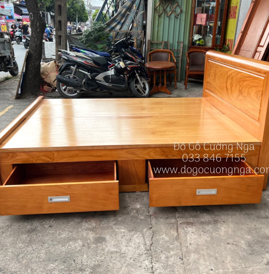 Giường Ngủ Gỗ Gõ Đỏ Mẫu Bắt Chỉ - 2 Ngăn Kéo Hiện Đại 