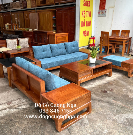 Bộ Bàn Ghế Sofa Hai Văng Gỗ Sồi Nga Hiện Đại - Kèm Nệm 