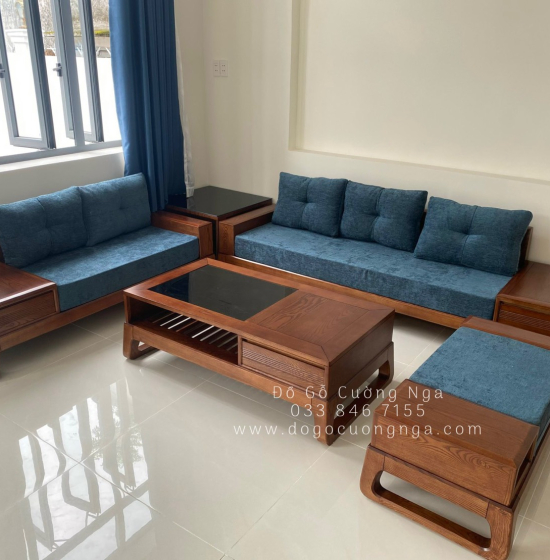 Bộ Bàn Ghế Sofa Hai Văng Gỗ Sồi Nga Hiện Đại - Kèm Nệm 