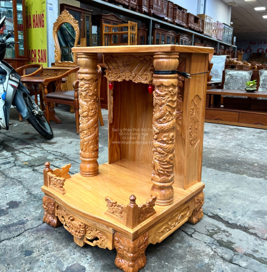 Bàn thờ ông địa thần tài gỗ gõ đỏ 60x88 - cột 10 giá rẻ 