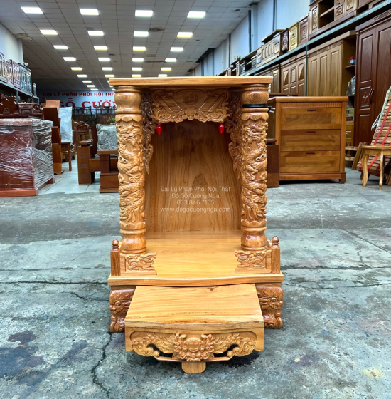 Bàn thờ ông địa thần tài gỗ gõ đỏ 60x88 - cột 10 giá rẻ 