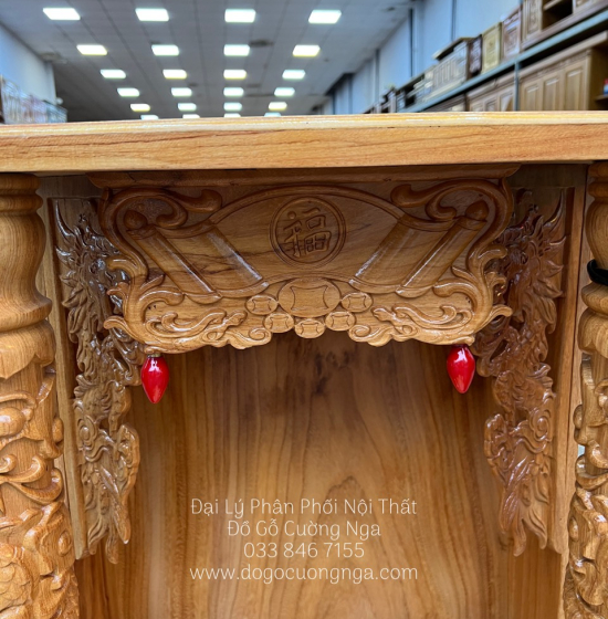 Bàn thờ ông địa thần tài gỗ gõ đỏ 60x88 - cột 10 giá rẻ 