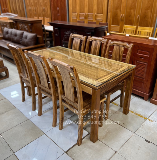 Bộ Bàn Ăn Gỗ Hương Xám 6 Ghế Đẹp Hiện Đại 