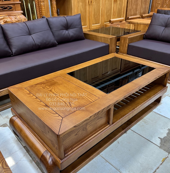 Bàn Ghế Sofa Gỗ Sồi Nga - 2 Văng Mẫu Đùi Gà Sơn Inchen Cao Cấp 