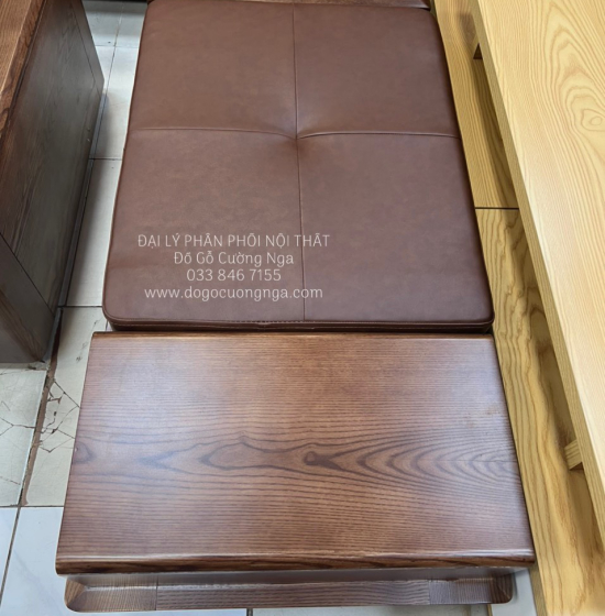 Bộ Bàn Ghế Sofa 2 Văng Thuyền Gỗ Sồi Nga Lau Màu Óc Chó Kèm Nệm
