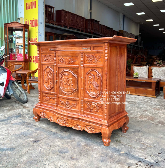 Tủ Thờ Gỗ Hương Đá Cao Cấp 1m53 Trạm Tam Đa TT 12.2