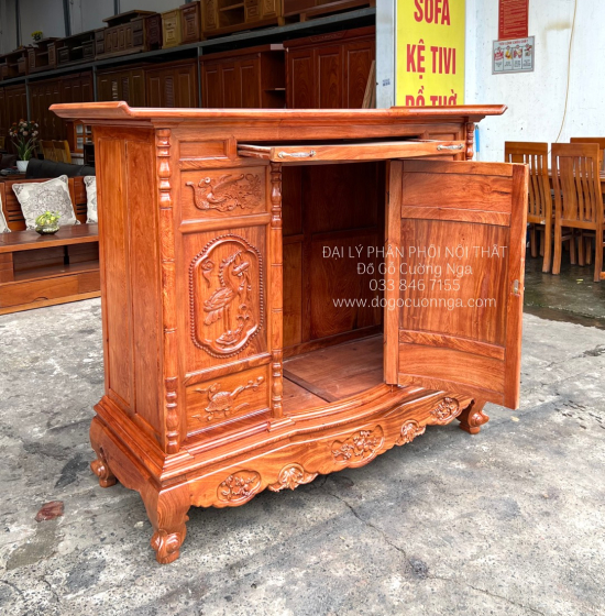 Tủ Thờ Gỗ Hương Đá Cao Cấp 1m53 Trạm Tam Đa TT 12.2