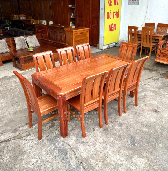 Bộ Bàn Ghế Ăn Gỗ Xoan Đào 8 Ghế Gia Đình Cao Cấp Sang Trọng 