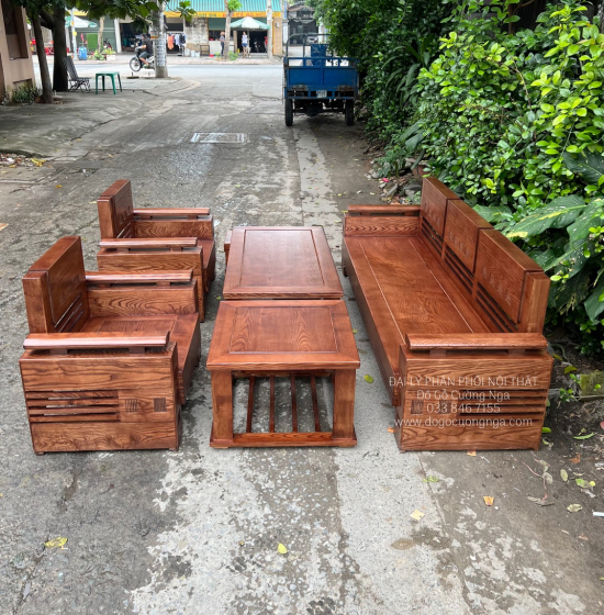 Bộ Bàn Ghế Sofa Gỗ Sồi Nga Đối Tay Trứng - Lau Màu Óc Chó