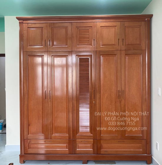 Tủ quần áo gỗ xoan đào 5 cánh - 2 tầng lá sách 