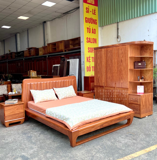 Giường Ngủ Kiểu Nhật Chân Quỳ Gỗ Cẩm Cao Cấp 