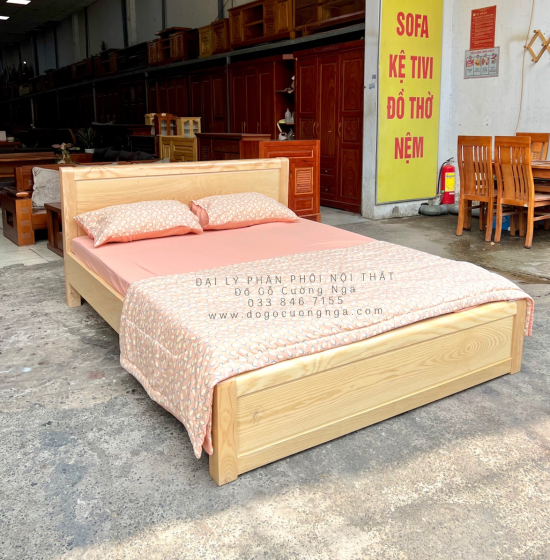 Giường Ngủ Gỗ Sồi Nga Phản Thưa Giá Rẻ - Mẫu Trơn 