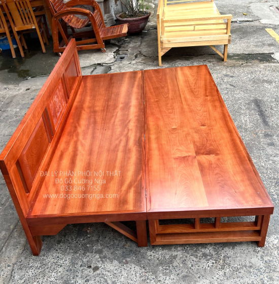 Giường Gấp Gỗ Xoan Đào 1m2 Mặt Liền Đẹp