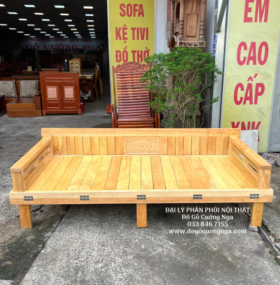 Ghế Giường Gấp Đa Năng Gỗ Sồi 1m4x1m9 Màu Tự Nhiên Giá Rẻ 