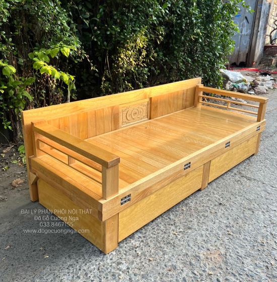 Giường Gấp Gỗ Sồi 2 Ngăn Kéo 1m4x1m9 Màu Tự Nhiên Giá Rẻ 