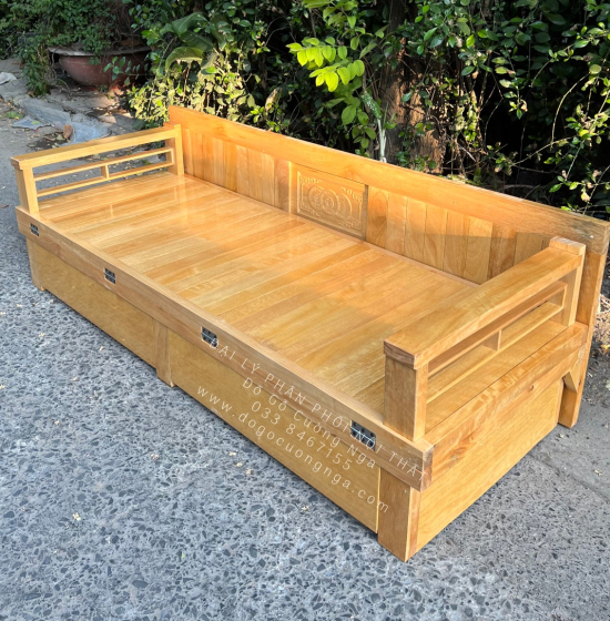 Giường Gấp Gỗ Sồi 2 Ngăn Kéo 1m4x1m9 Màu Tự Nhiên Giá Rẻ 