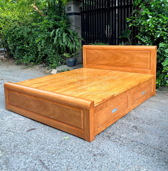Giường Gỗ Gõ Đỏ Hiện Đại 2 Ngăn Kéo 