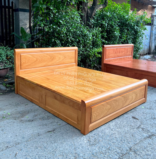 Giường Gỗ Gõ Đỏ Hiện Đại 2 Ngăn Kéo 