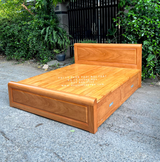 Giường Gỗ Gõ Đỏ Hiện Đại 2 Ngăn Kéo 