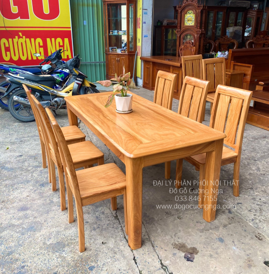 Bộ Bàn Ăn Gỗ Gõ Đỏ 6 Ghế Hiện Đại Ghế 2 Lá 