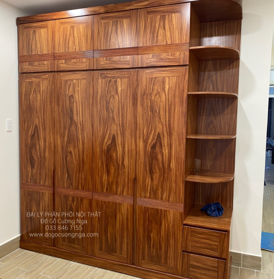 Tủ Quần Áo Gỗ Cẩm Vân 3 Cánh Góc Cao 2 Tầng CV 29.15