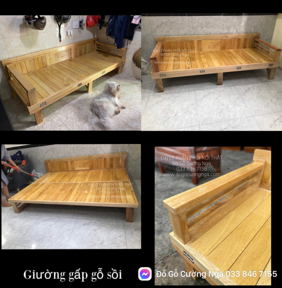 Giường gấp gỗ sồi màu tự nhiên 