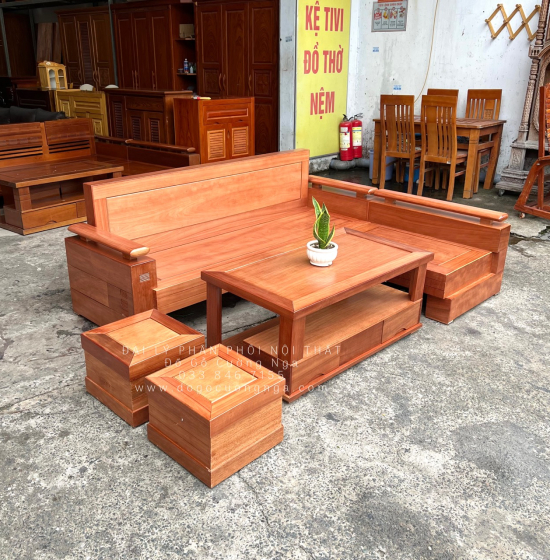 Sofa Gỗ Đinh Hương Góc L 2m1x1m6 Hiện Đại