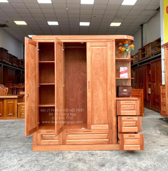 Tủ Quần Áo Gỗ Xoan Đào 3 Cánh Góc Trang Trí Đẹp Giá Rẻ 