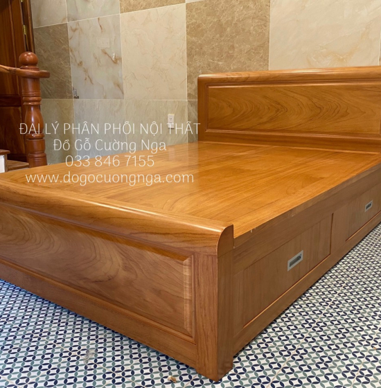 Giường Ngủ Gỗ Gõ Đỏ Mẫu Bắt Chỉ - 2 Ngăn Kéo Hiện Đại 