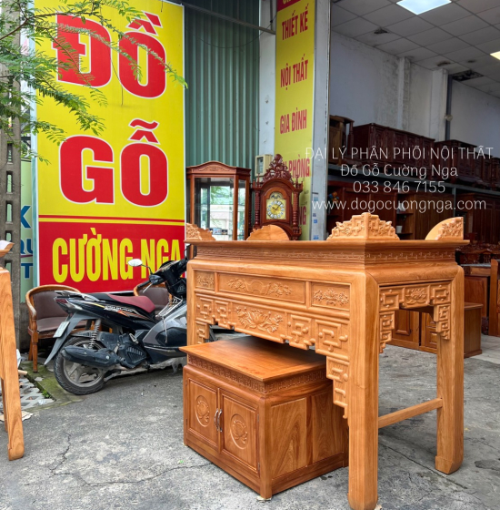 Bàn Thờ Gỗ Gõ Đỏ 1m75 Kèm Bàn Cơm Đẹp Chất Lượng 