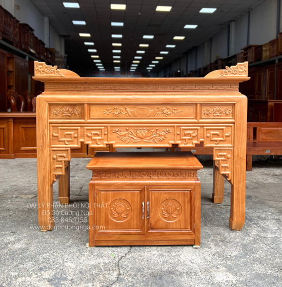 Bộ Bàn Thờ Gia Tiên Gỗ Gõ Đỏ Cao Cấp 1m53 - Kèm Tủ Táp Mẫu Mới 