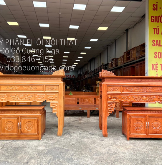 Bàn Thờ Gỗ Gõ Đỏ 1m75 Kèm Bàn Cơm Đẹp Chất Lượng 