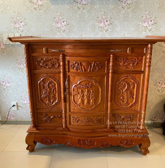 Tủ Thờ Gỗ Hương Đá Cao Cấp 1m53 Trạm Tam Đa TT 12.2