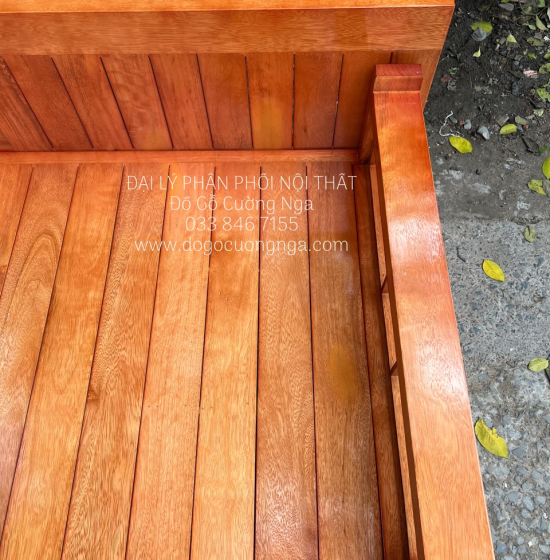 Ghế Giường Gỗ Sồi 2 Ngăn Kéo 1m4x1m9 Màu Cánh Gián Đẹp Giá Rẻ 
