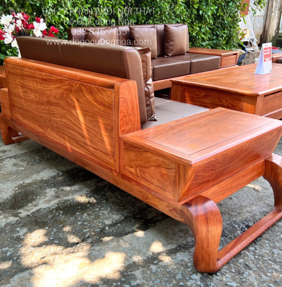 Sofa Gỗ Hương Đá Cao Cấp 2 Văng Choãi Kiểu Chữ U Sang Trọng 