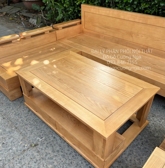Bộ Bàn Ghế Sofa Gỗ Sồi Nga Văng 2m3 Đơn Giản 