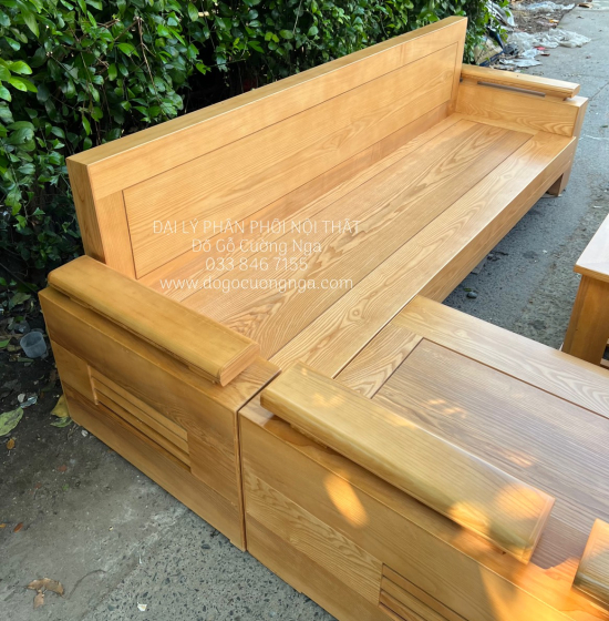 Bộ Bàn Ghế Sofa Gỗ Sồi Nga Văng 2m3 Đơn Giản 