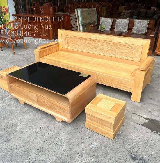 Bộ Ghế Sofa Văng Gỗ Sồi Nga 2m - Tựa Cảnh 