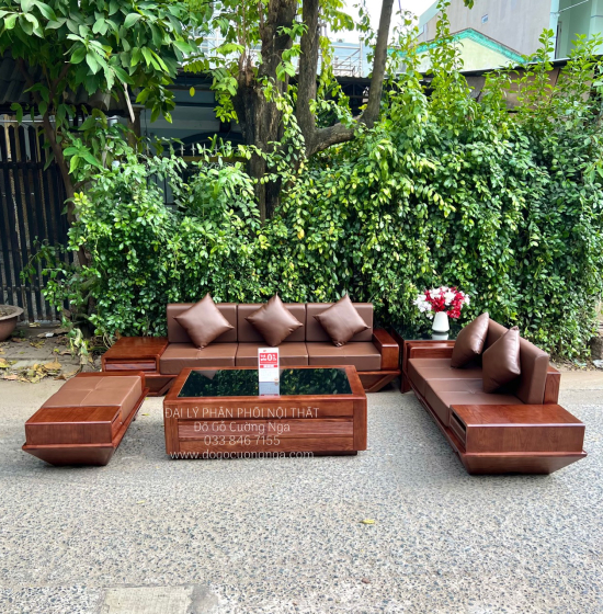 Ghế Sofa Gỗ Sồi Nga Cao Cấp Thiết Kế 2 Văng Thuyền Kèm Nệm 