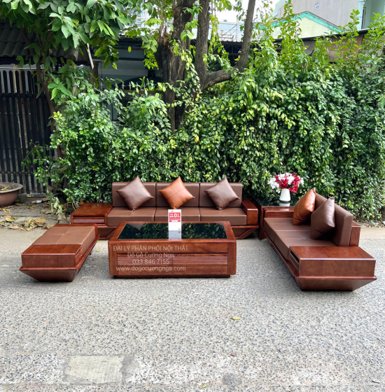 Ghế Sofa Gỗ Sồi Nga Cao Cấp Thiết Kế 2 Văng Thuyền Kèm Nệm 