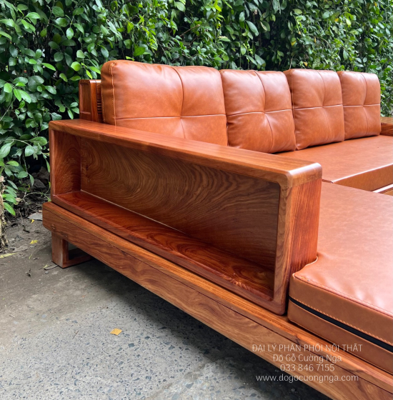 Ghế Phòng Khách Sofa Gỗ Hương Vàng Góc 2m8x1m8 Vế Trái 