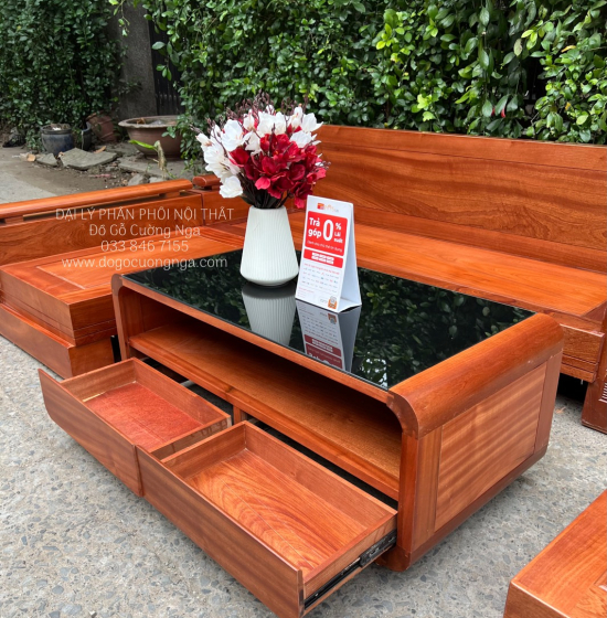 Ghế Sofa Gỗ Xoan Đào Văng Nhỏ Gọn 4 Chi Tiết