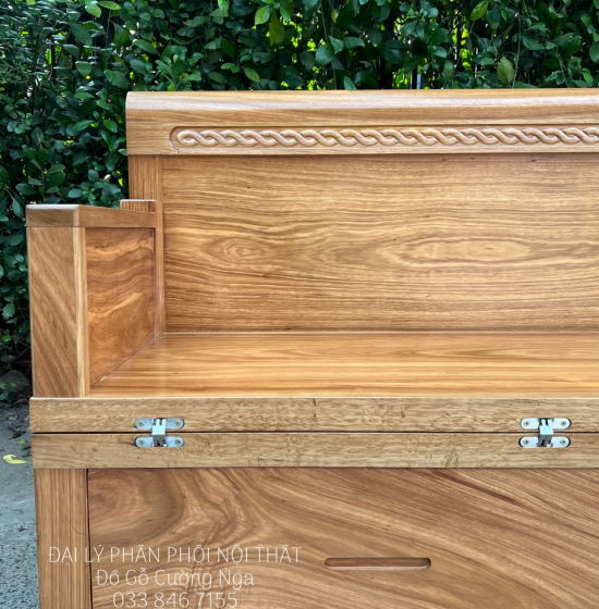 Giường Gấp Đa Năng Gỗ Hương Xám 2 Ngăn Kéo Kèm Bàn Trà Đôn Ngồi 