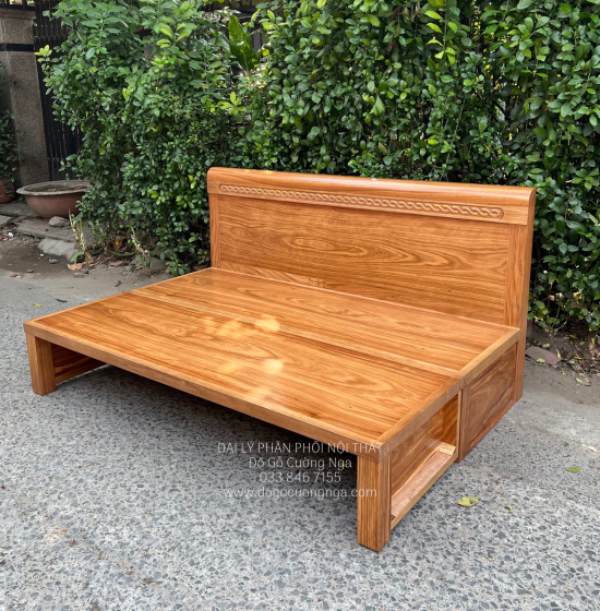 Giường Gấp Đa Năng Gỗ Hương Xám 2 Ngăn Kéo Kèm Bàn Trà Đôn Ngồi 