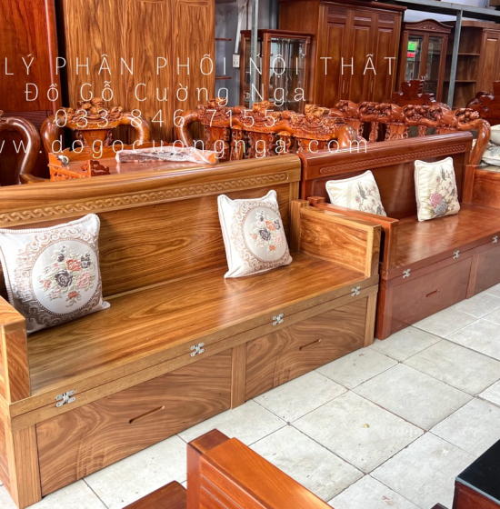 Giường Gấp Đa Năng Gỗ Hương Xám 2 Ngăn Kéo Kèm Bàn Trà Đôn Ngồi 