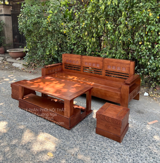 Sofa Gỗ Sồi Nga Nhỏ Gọn Đơn Giản Cho Chung Cư 